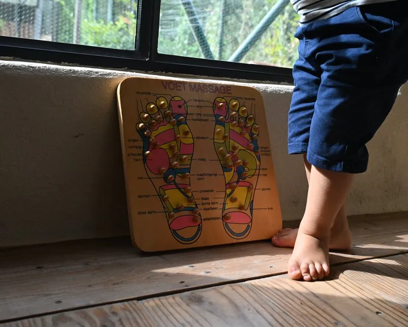 Kindervoetjes naast een voetreflexkaart